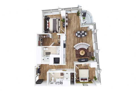 Floor plan for 2 beds, 2 baths, 1081 sqft